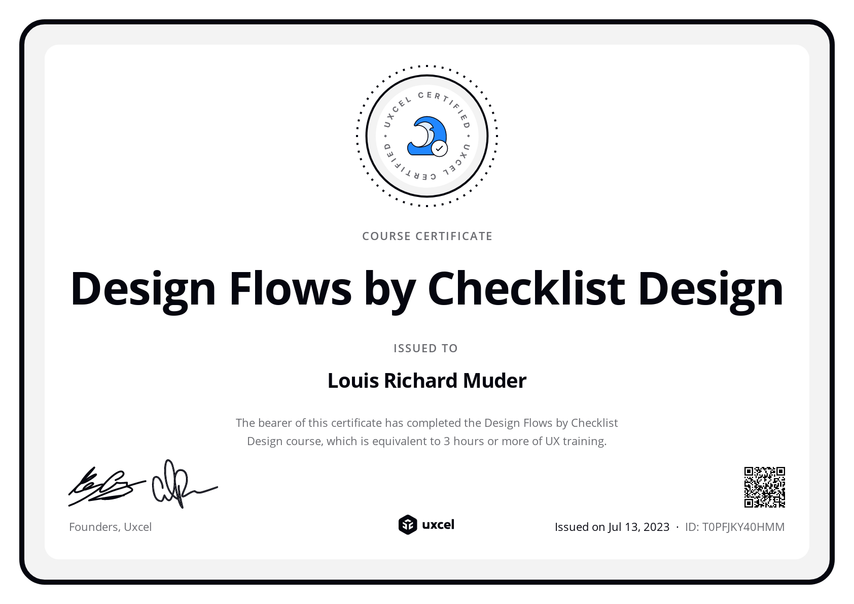 Louis Richard Muder's certificate